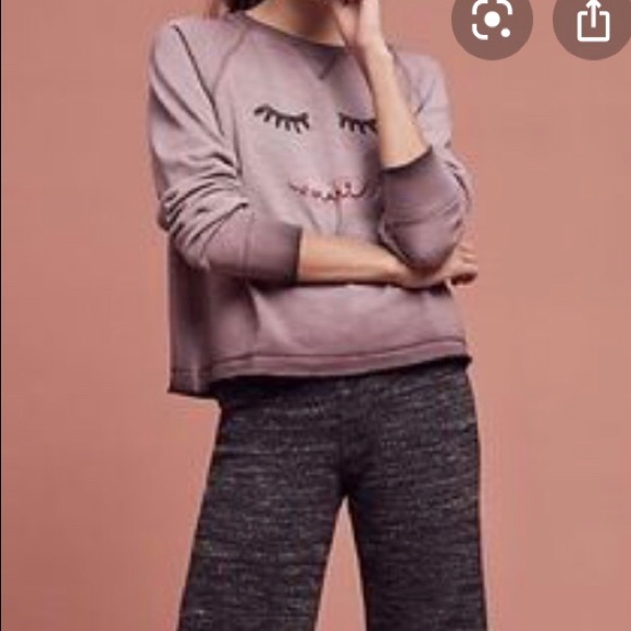Lilac Gray Face Sweatshirt- ANTHROPOLOGIE sz S - Picture 4 of 11